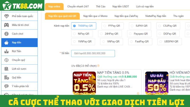 Đa dạng hình thức giao dịch khi chơi cá cược thể thao TK88 