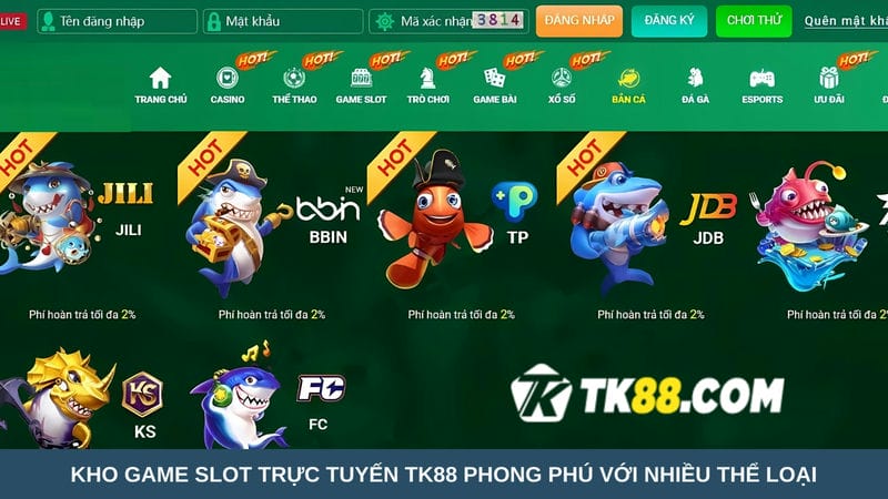 Kho game Slot trực tuyến TK88 phong phú 